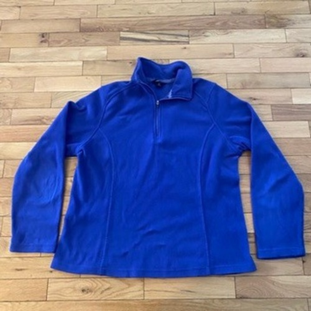Lands End Womens Royal Blue Fleece Quarter Zip‎ Pullover Sweater Size M 10-12